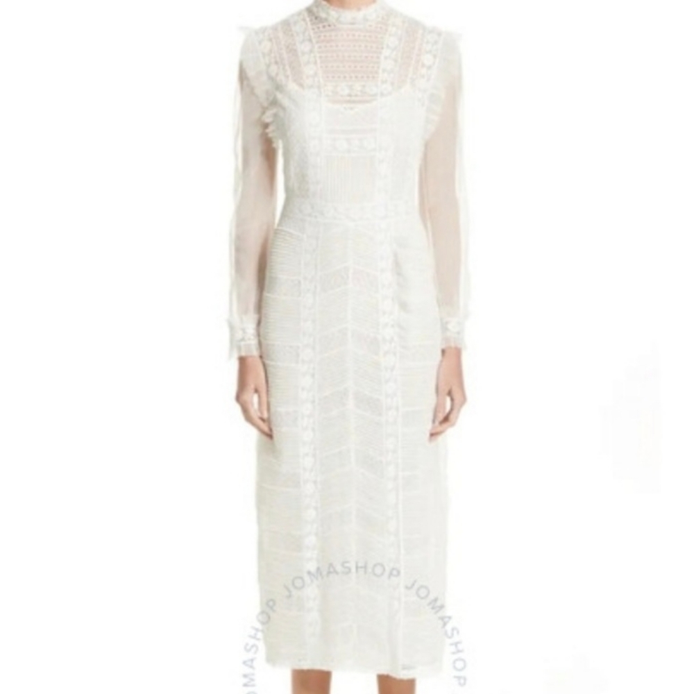 Burberry White and Cream Lace Dress Size 10